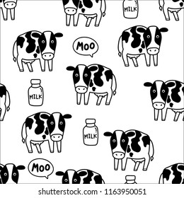 cute cow seamless pattern. animal cartoon background.