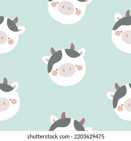 Cute cow seamless pattern background , simple hand drawn with adorable farm animals vector illustration
