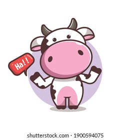 cute cow with shocked emblem and hand raised, cartoon, vector eps 10