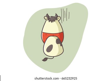 Cute Cow showing its back. Vector illustration. Isolated on white background.