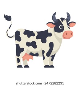 Cute cow side view, isolated on white background, hand drawn