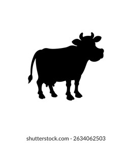 Cute cow  silhouette icon vector flat design.