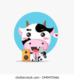 Cute cow is singing vector design