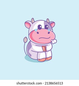 Cute cow sitting alone cartoon