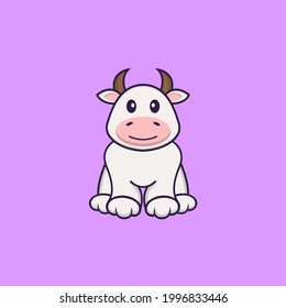 Cute cow is sitting. Animal cartoon concept isolated. Can used for t-shirt, greeting card, invitation card or mascot.