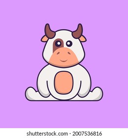 Cute cow is sitting. Animal cartoon concept isolated. Can used for t-shirt, greeting card, invitation card or mascot.