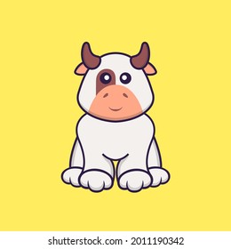 Cute cow is sitting. Animal cartoon concept isolated. Can used for t-shirt, greeting card, invitation card or mascot.