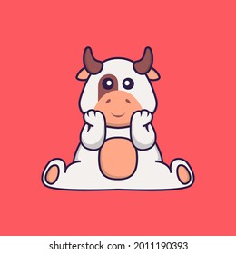 Cute cow is sitting. Animal cartoon concept isolated. Can used for t-shirt, greeting card, invitation card or mascot.