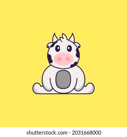 Cute cow is sitting. Animal cartoon concept isolated. Can used for t-shirt, greeting card, invitation card or mascot.