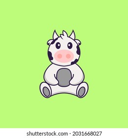 Cute cow is sitting. Animal cartoon concept isolated. Can used for t-shirt, greeting card, invitation card or mascot.