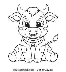 Cute cow sitting cartoon coloring page illustration vector. For kids coloring book