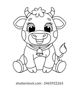 Cute cow sitting cartoon coloring page illustration vector. For kids coloring book