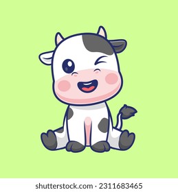 Cute Cow Sitting Cartoon Vector Icon Illustration. Animal Nature Icon Concept Isolated Premium Vector. Flat Cartoon Style