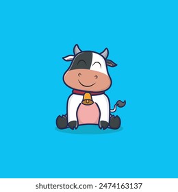 Cute Cow Sitting Cartoon Vector Icon Illustration. Animal Nature Icon Concept Isolated Premium Vector.