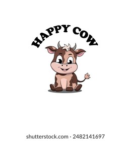 Cute Cow Sitting Cartoon Vector Icon Illustration. Animal Nature Icon Concept Isolated Premium Vector. Flat Cartoon Style