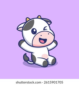 Cute Cow Sitting Cartoon Vector Icon Illustration. Animal Nature Icon Concept Isolated Premium Vector. Flat Cartoon Style