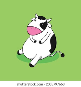 Cute cow is sitting down relaxed enjoy time, vector illustration