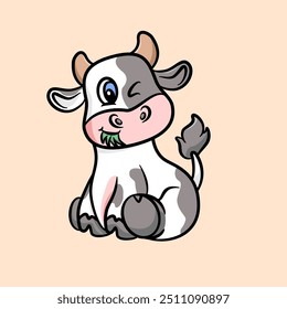 bonitinho vaca sentado e comer gras pose Cartoon, Ilustração de ícone de vetor, Ilustração de vetor em estilo de desenho animado plano, 
Ilustração vetorial, Icon Concept Isolated Premium Vetor, 
