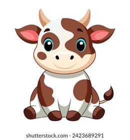 Cute cow sitting on white background