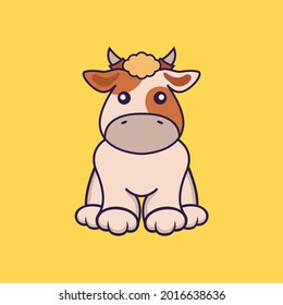 Cute cow is sitting. Vector Illustration