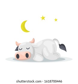 CUTE COW SLEEPING CARTOON VECTOR