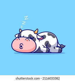 Cute Cow Sleeping Cartoon Vector Icon Illustration. Animal Nature Icon Concept Isolated Premium Vector. Flat Cartoon Style