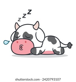 Cute Cow Sleeping Cartoon Vector Icon Illustration. Animal Nature Icon Concept Isolated Premium Vector. Flat Cartoon Style