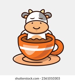 Cute Cow Sleeping In A Cup Of Coffee Vector Cartoon Illustration