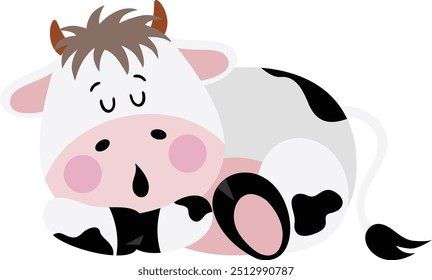 Cute cow sleeping isolated on white
