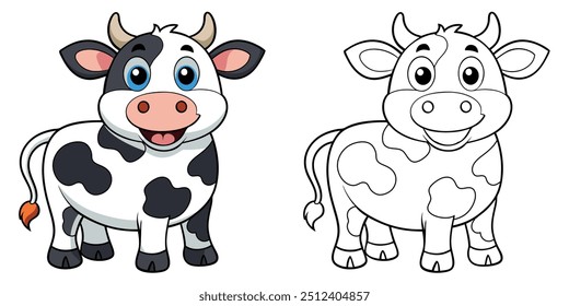 Cute Cow Smile Cartoon Coloring Page For Kids