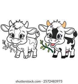 Cute Cow Smile Cartoon Coloring Page For Kids.