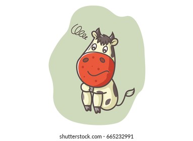 Cute Cow Smiling. Vector illustration. Isolated on white background.