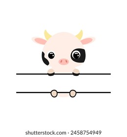 Cute cow split monogram. Funny cartoon character for shirt, scrapbooking, greeting cards, baby shower, invitation. Bright colored childish stock vector illustration