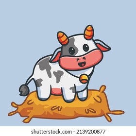 cute cow stand on straw. isolated cartoon animal nature illustration. Flat Style suitable for Sticker Icon Design Premium Logo vector. Mascot Character