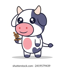 Cute Cow Standing Cartoon Vector Icon Illustration. Animal Nature Icon Concept Isolated Premium Vector. Flat Cartoon Style