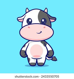 Cute Cow Standing Cartoon Vector Icon Illustration. Animal Nature Icon Concept Isolated Premium Vector. Flat Cartoon Style