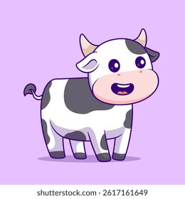 Cute Cow Standing Cartoon Vector Icon Illustration. Animal Nature Icon Concept Isolated Premium Vector. Flat Cartoon Style