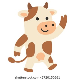 Linda vaca de pie dibujado a mano animal de color plano diseño de Plantilla de Ilustración vectorial