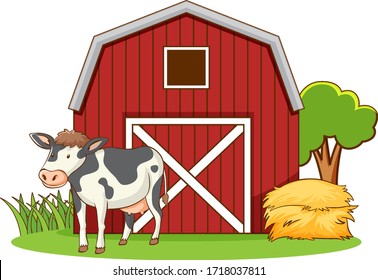 Cute cow standing on the farmyard illustration svg