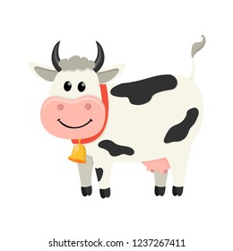 Cute cow stands and smiles. Set of cute Cows character in various poses. Vector illustration for your design