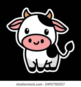 Vector lindo de la ilustración de la etiqueta engomada de vaca