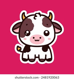 Cute Cow Sticker Vector Illustration, Adorable Kawaii Cow Sticker