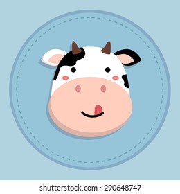 Cute Cow Sticking Tongue Out. Editable Vector Illustration Of A Cute Cow Cartoon In Blue Background.