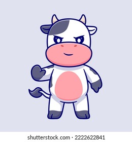 Cute Cow With Stop Hand Sign Cartoon Vector Icon Illustration. Animal Nature Icon Concept Isolated Premium Vector. Flat Cartoon Style