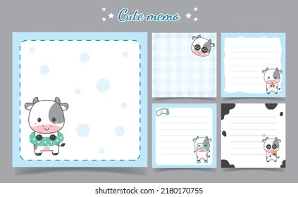 cute cow summer memo notes Template for Greeting Scrap booking Card Design.