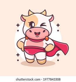 Cute cow super hero cartoon