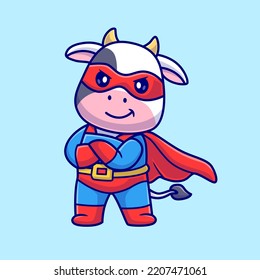 Cute Kuh Super Hero Cartoon Vektorsymbol Illustration. Animal Holiday Icon Konzept isolierter Premium Vektor. Flachbildkartonstil