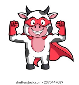 Cute Cow Super Hero Cartoon Vector Icon Illustration.