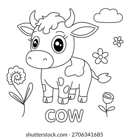 Cute Cow Surrounded by Flowers Coloring Page

