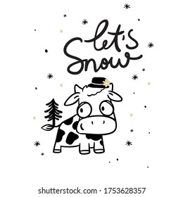 Cute cow, symbol new year 2021 
